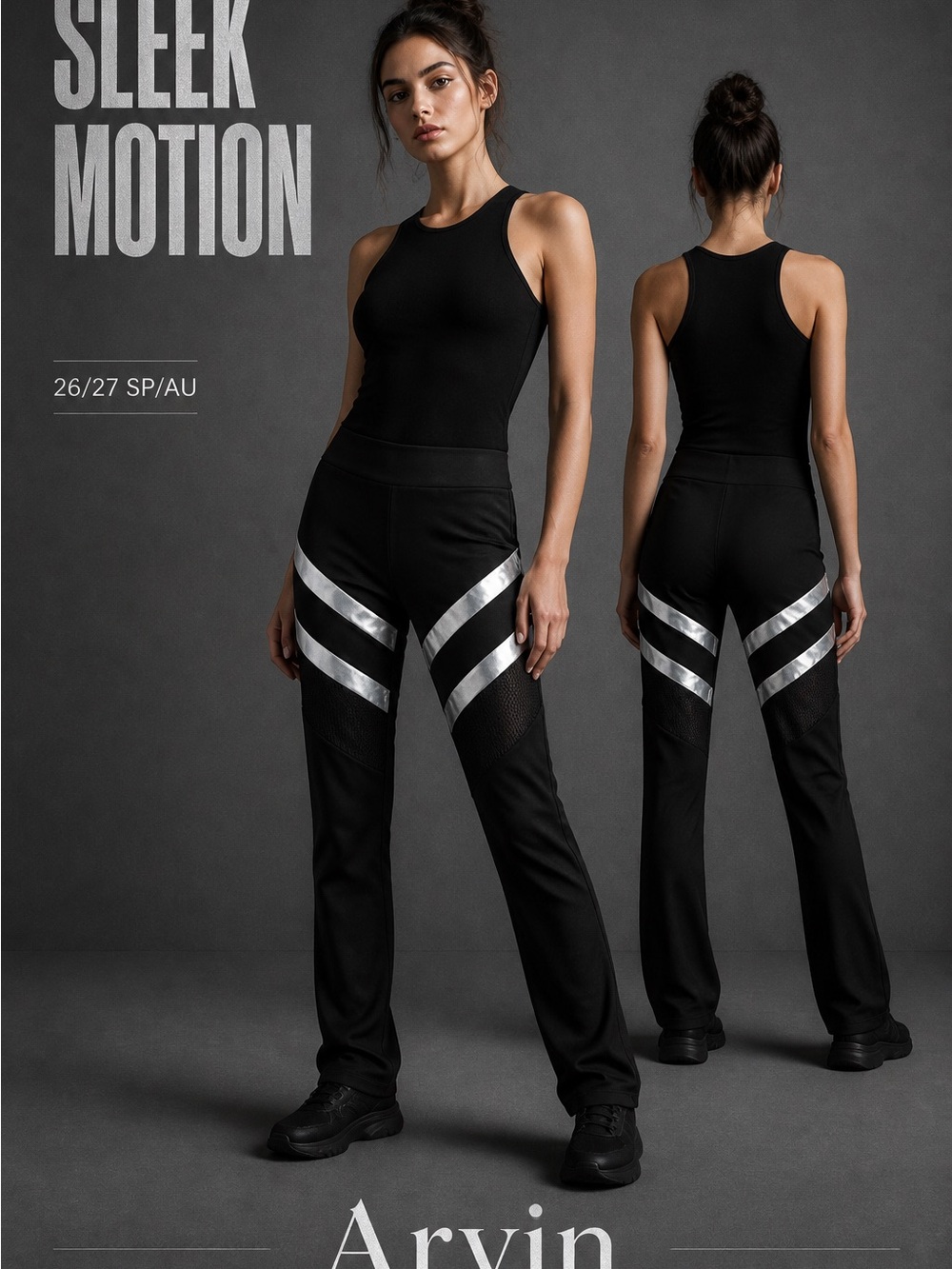 Hot Kiss Black Track Pants with Silver Chevron Stripes